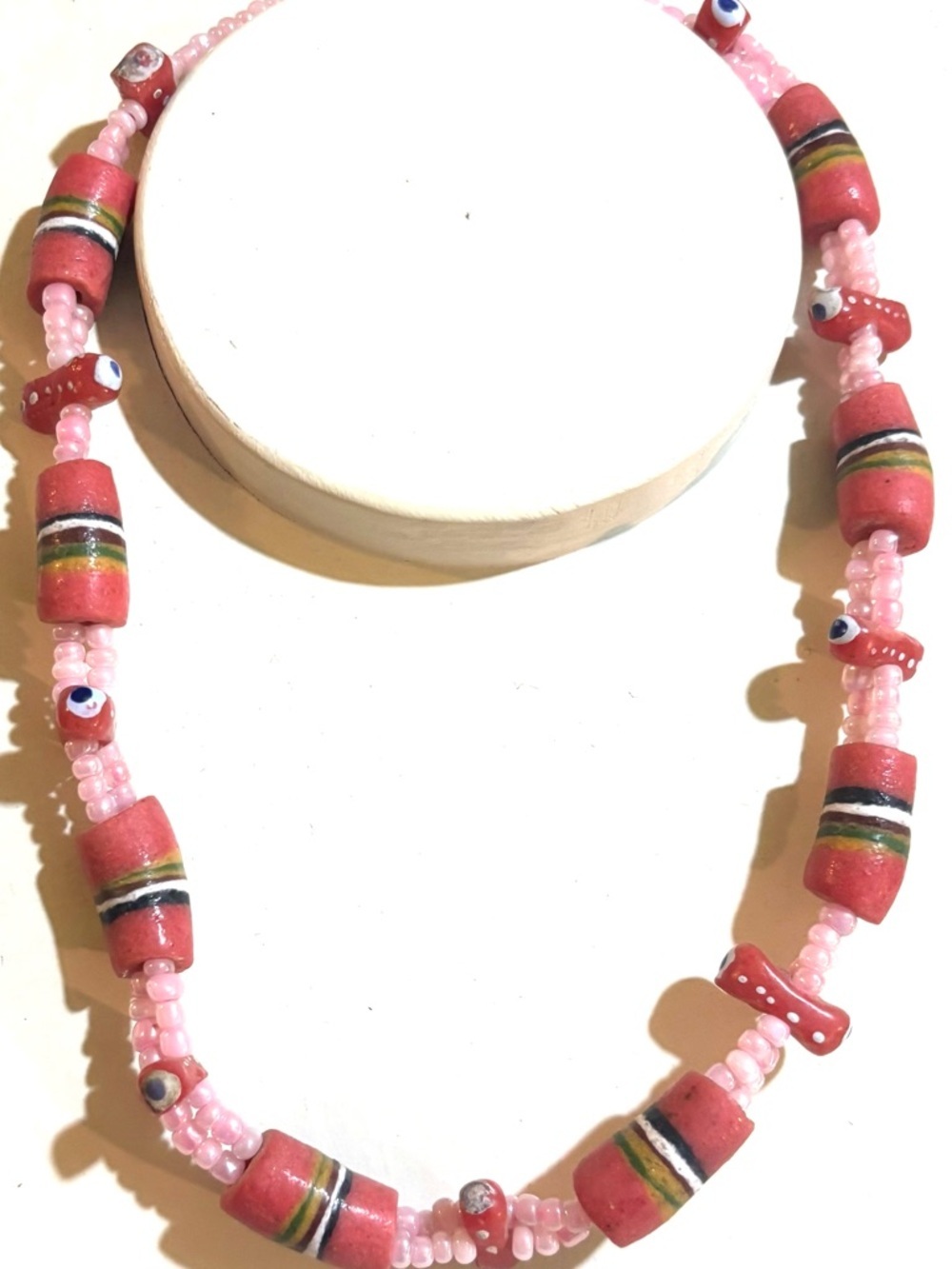 Pink Beaded Glass and Ceramic Necklace